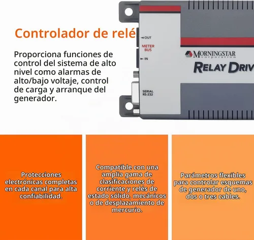 Vista 3 de Morningstar Relay Driver (RD-1) - Módulo lógico programable - Proporciona funciones de control del sistema de alto nivel, incluyendo alarmas de alto