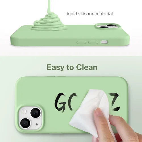 Vista 4 de GONEZ Funda para iPhone 15, funda de silicona líquida con [1 protector de pantalla + 1 protector de lente de cámara], forro de microfibra suave Verde