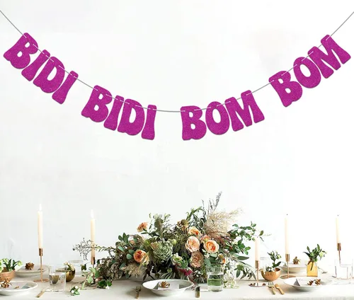 Vista 4 de Bidi Bidi Bom Bom Banner para despedida de soltera Baile latino mexicano Beat Latina Dance Music Beat Decoración Rosa Fuerte Glitter