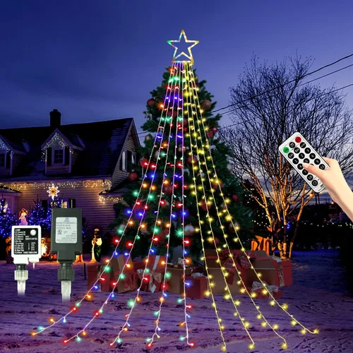 Vista 7 de (Nuevo) Luces de Estrella para Decoraciones de Navidad, Luces de Cadena de Navidad en Cascada con 317 LED Luces de Cortina de Hadas Parpadeantes