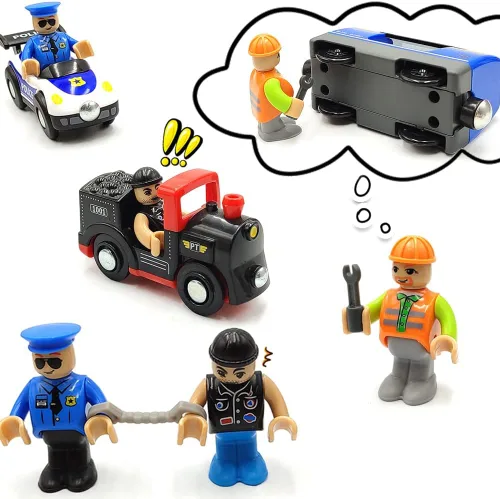 Vista 7 de Figuras de personas de juguete con herramienta para niños, figuras de acción para trenes, autos, varias profesiones para casa de juegos, pista