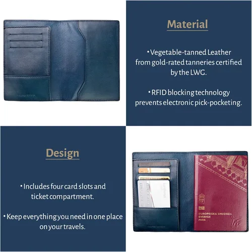 Vista 3 de Kasper Maison Funda de cuero de alta calidad para pasaporte RFID y cartera de viaje con bloqueo RFID antirrobo
