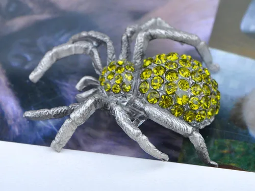 Vista 5 de Alilang Broche de cristal brillante de plata con forma de araña de Halloween