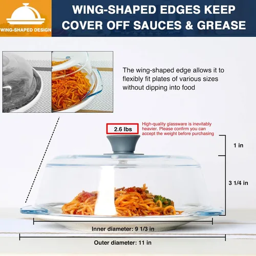Vista 3 de lopeztek Cubierta de vidrio para salpicaduras de microondas, fundas de horno de microondas de vidrio para alimentos, protector de salpicaduras