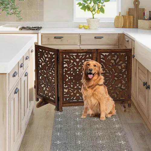 Vista 5 de Puerta independiente para mascotas para perros, puerta plegable de madera para perros para casa, puerta interior para perros para escaleras
