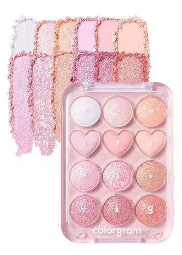 Vista 11 de COLORGRAM Paleta de sombras de ojos Pin Point 01 Peach+Coral = Ultra mezclable mate, purpurina, tonos brillantes para maquillaje diario Paleta