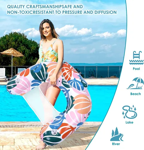 Vista 3 de Paquete de 2 flotadores de piscina para adultos, silla flotante inflable para piscina con soporte para tazas, hamaca, juguetes, inflable
