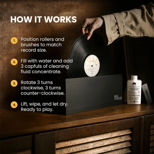 Vista 10 de Kit de Limpieza de Discos de Vinilo Big Fudge para Discos de Vinilo - Incluye Máquina de Limpieza y Solución de Cuidado de Limpieza de Discos