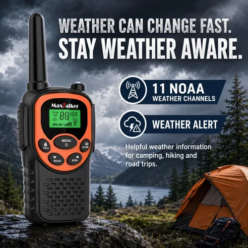 Vista 5 de Walkie Talkies - Paquete de 4 radios bidireccionales recargables FRS de Verde/Azul/Amarillo/Naranja