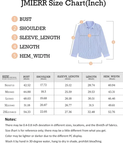 Vista 6 de JMIERR Mens Casual Button Down Dress Shirts Pinpoint Stripe Long Sleeve Fall Shirt