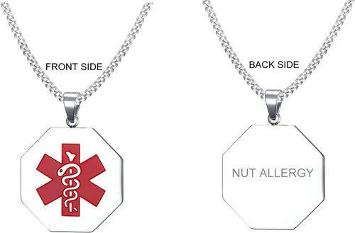 Vista 119 de VNOX Collar con colgante personalizado de acero inoxidable con grabado personalizado para identificación de alerta médica de emergencia para hombres