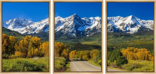 Vista 21 de wall26 Lienzo enmarcado para pared, juego de arte rojo, verde y amarillo, bosque de montaña otoñal, naturaleza, desierto, fotografía, realismo
