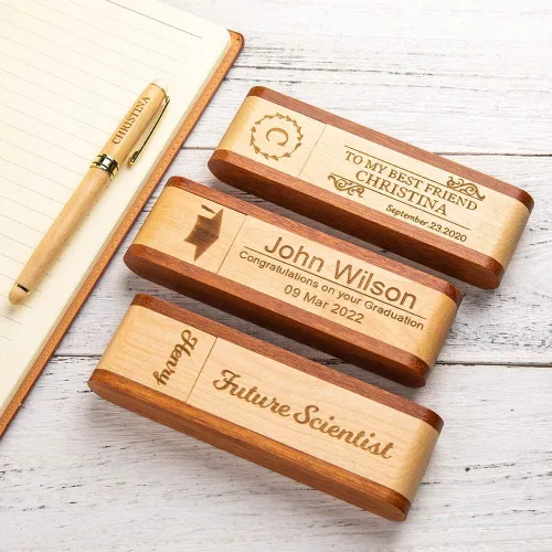 Vista 2 de Juego de bolígrafos y estuches de madera personalizados, bolígrafo de madera natural, regalo de cumpleaños/Navidad/graduación