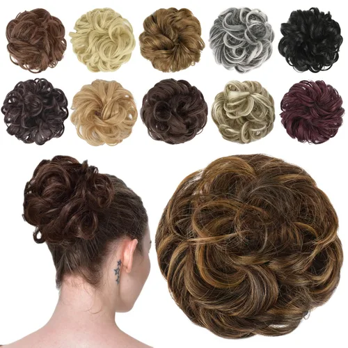 Vista 23 de FESHFEN Pieza de Cabello de Moño Desordenado - Extensiones de Coleteros de Moño de Cabello Ondulado Rizado Elástico Postizos Sintéticos para Mujeres