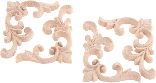 Vista 8 de 4pcs madera tallada apliques onlays esquina flor tallado calcomanías