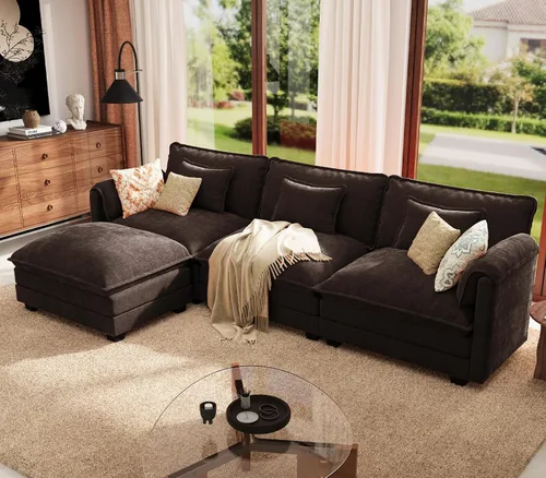 Vista 11 de ELUCHANG Sofá Seccional Modular en Forma de L de 113 pulgadas, cómodo sofá nube de 4 asientos con otomana móvil, sofá de asiento profundo para sala