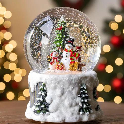 Vista 20 de Globo de nieve navideño con agua brillante, escena de cardenal con música y temporizador, linterna iluminada con USB/operada por batería