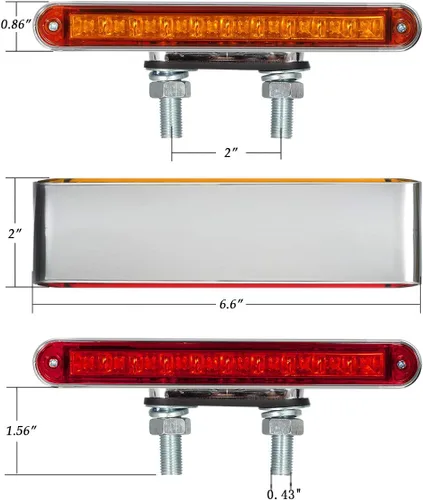 Vista 5 de Partsam 2 barras de luz LED rojas y ámbar de 6.5 pulgadas con doble cara para camión, semirremolque, 10 luces LED impermeables con doble tachuelas