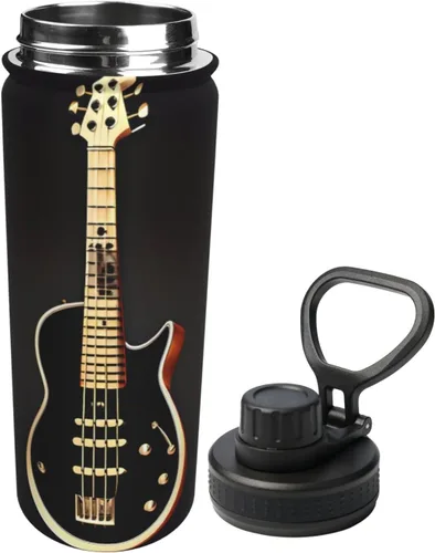 Vista 2 de Black Guitar Insulated Stainless Steel Kettle Print Funny Water Bottle Insulated Ideal for Sports and Travel