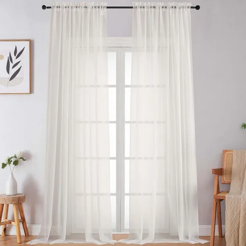Vista 110 de 2 paneles de cortinas traslúcidas blancas para dormitorio, sala de estar, 96 pulgadas de largo, modernas, suaves, ligeras, con bolsillo para barra