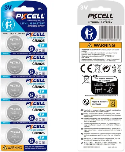 Vista 8 de PKCELL CR 2025 Baterías CR2025 3V Batería de litio (paquete de 5)