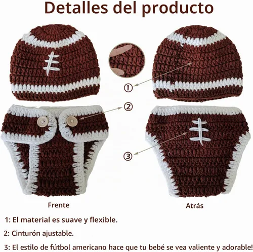 Vista 7 de Accesorios de fotografía para recién nacidos, disfraz hecho a mano de ganchillo