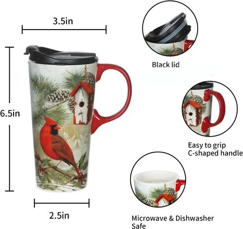Vista 5 de Topadorn Taza de viaje de cerámica de Navidad, taza de café con leche con tapa y caja de regalo para vacaciones, 17 onzas