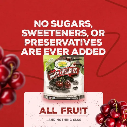 Vista 4 de Cerezas Dulces Secas Sunrise Fresh, Sin Endulzar, Sin Azúcar Añadido, Sabor a Fruta Fresca, Bolsa de 1 lb