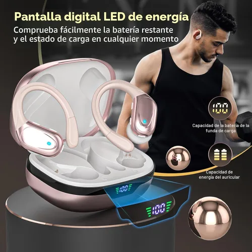 Vista 7 de Auriculares inalámbricos Bluetooth 80 horas de reproducción de auriculares con pantalla de potencia con micrófono con cancelación de ruido