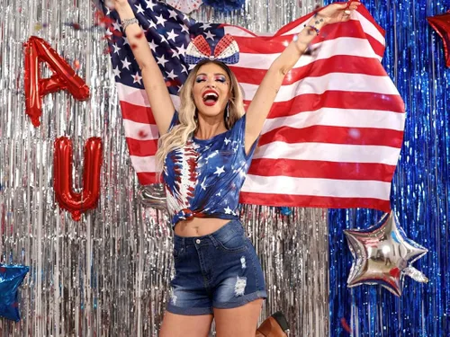 Vista 5 de Spadehill Camisa de manga corta para mujer del 4 de julio con bandera estadounidense
