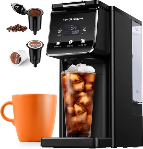 Vista 9 de Cafetera caliente y helada con ajuste llamativo, cafetera de una sola porción para taza K y molidos, tanque de agua extraíble de 52 onzas, tamaños