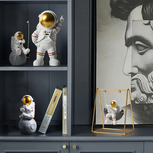 Vista 5 de Estatua de astronauta, figura de estrella de pesca de astronauta, escultura para decoración de escritorio y mesa, adorno de escritorio de resina