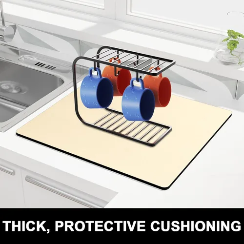 Vista 2 de Rnivvi Tapete de secado de platos para encimera de cocina, 16 x 18 pulgadas, bonita almohadilla de secado absorbente resistente al calor con goma