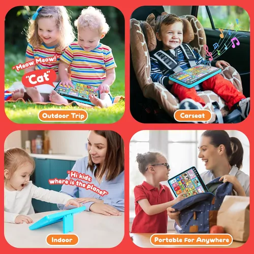Vista 4 de Peacurh Tableta de Juguete de Aprendizaje Trilingüe con Música y Sonido, Juguetes de Terapia Musical del Habla Montessori, Regalos para Niño, Niña