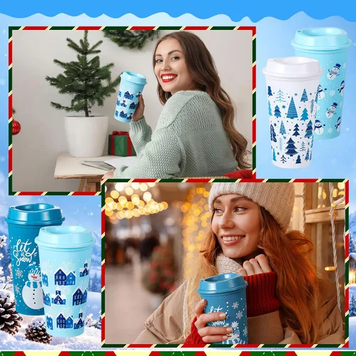 Vista 6 de Jingmore 24 vasos de café de invierno a granel de 16 onzas reutilizables