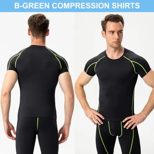 Vista 2 de Paquete de 3 camisetas de compresión atléticas para hombre, manga corta, camiseta de entrenamiento, camiseta deportiva fresca y seca