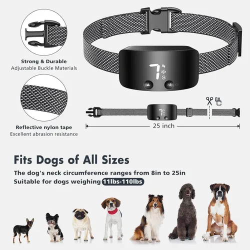 Vista 4 de NBJU - Collar antiladridos para perros, collar de adiestramiento antiladridos recargable, con 7 niveles de vibración ajustables de sensibilidad e