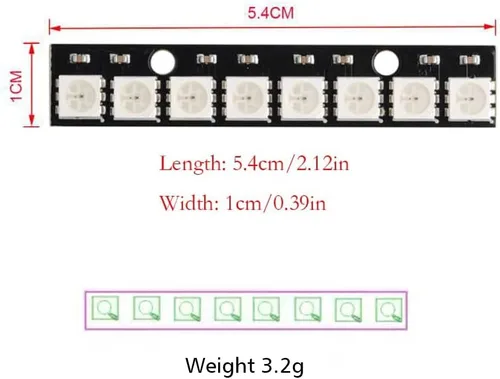 Vista 3 de 8 bits WS2812 RGB LED Stick 8 X WS2812B 5050 módulo LED RGB a todo color Controladores integrados para Arduino Raspberry Pi ESP32 Centro Comercial