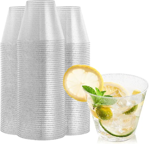 Vista 9 de FOCUSLINE Vasos de plástico dorado de 10 onzas, vasos desechables de plástico duro transparente, borde dorado, resistentes, reutilizables, 100