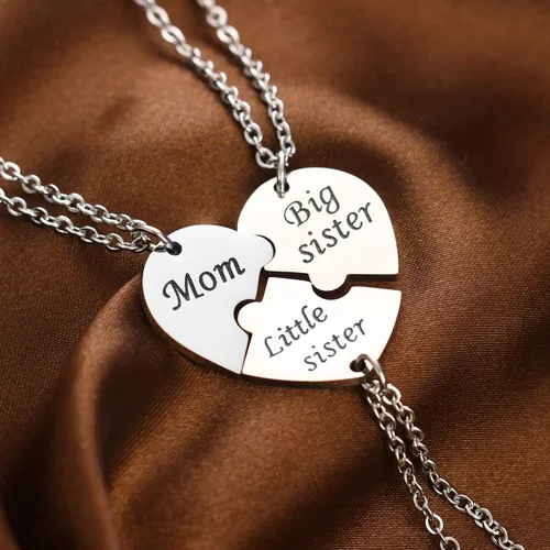 Vista 4 de YEEQIN Juego de 3 collares para mamá, hermana mayor, hermana pequeña, mamá, conjunto de collares para madre e hijas a juego con corazón Jewley, Metal