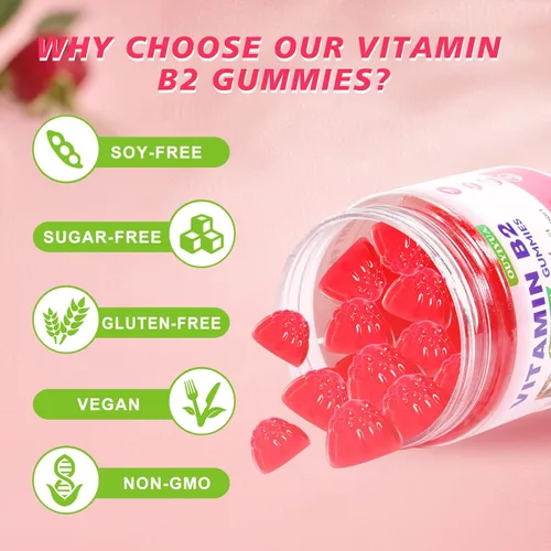 Vista 5 de Gomitas de vitamina B2 con riboflavina de 400 mg con magnesio para niños y adultos, gomitas B2 para aliviar la migraña, alivio del dolor de cabeza