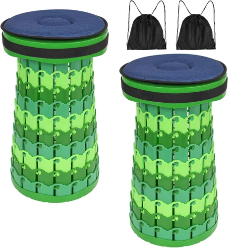 Vista 11 de Paquete de 2 taburetes plegables con cojines y bolsas de transporte, capacidad de carga de 1000 libras, taburete telescópico portátil resistente