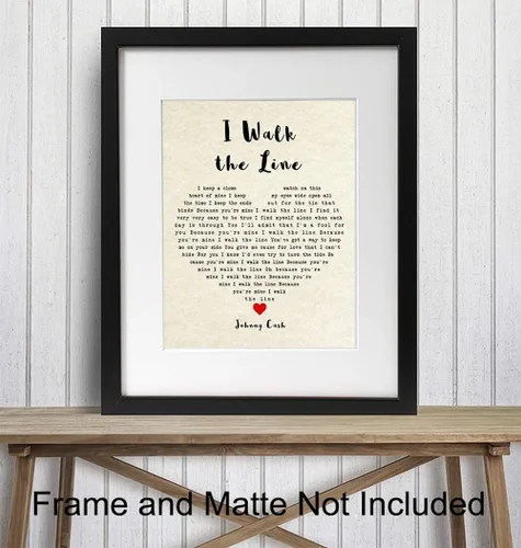 Vista 2 de Póster de Johnny Cash - 8x10 "I Walk The Line" Letras de la canción - Regalo para fanáticos de la música country, Nashville, Grand Ole Opry - Póster