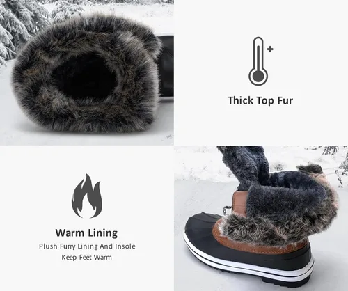 Vista 3 de VEPOSE Botas de nieve impermeables para mujer Calzado a media pantorrilla de agujetas con pieles