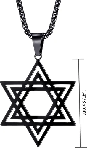 Vista 4 de vicima Collar con colgante de estrella de David para hombre de acero inoxidable con colgante hexagonal judío para hombre