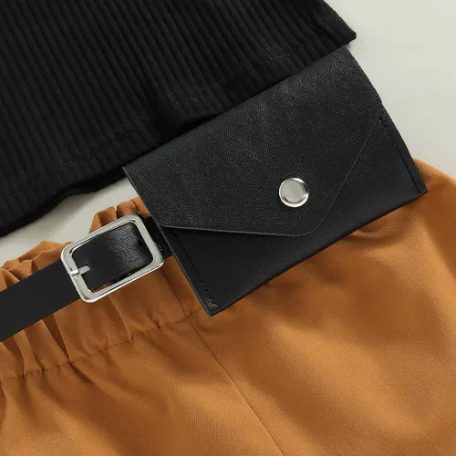 Vista 17 de Adobabirl Conjunto de ropa de verano para niña pequeña, sin mangas, acanalada, top halter y pantalones cortos, ropa de moda para niños con cinturón