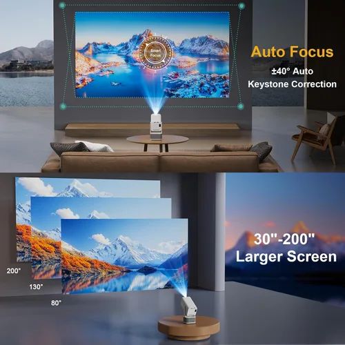 Vista 6 de Audio Dolby de 10 W, brillo mejorado, enfoque automático: soporte para mini proyector 4K - Proyector portátil inteligente con WiFi 6 y Bluetooth