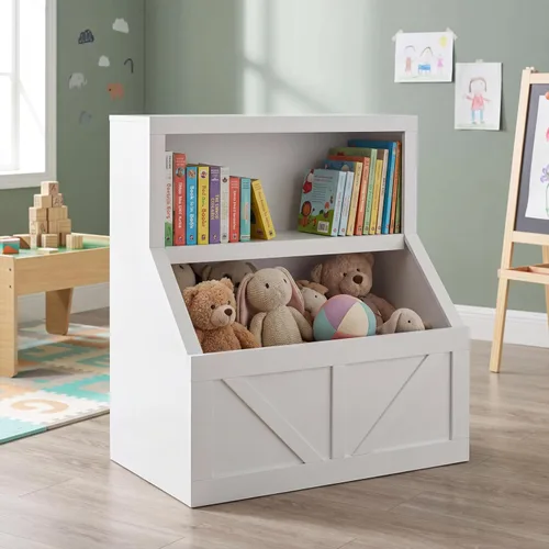 Vista 7 de IDEALHOUSE Estantería para niños, almacenamiento de juguetes, armario de madera para niños pequeños con organizador de almacenamiento, cubos grandes