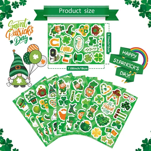 Vista 2 de 324 PIEZAS Adhesivos del Día de San Patricio - Adhesivos de Trébol para Niños Sombrero de Duende de Clover Irlandés Adhesivos Temáticos para Fiestas
