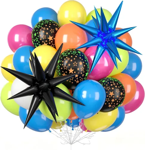 Vista 17 de Globos azules y negros, 35 unidades, globos de látex azul oscuro, negro y plateado con confeti plateado para cumpleaños, baby shower, bodas